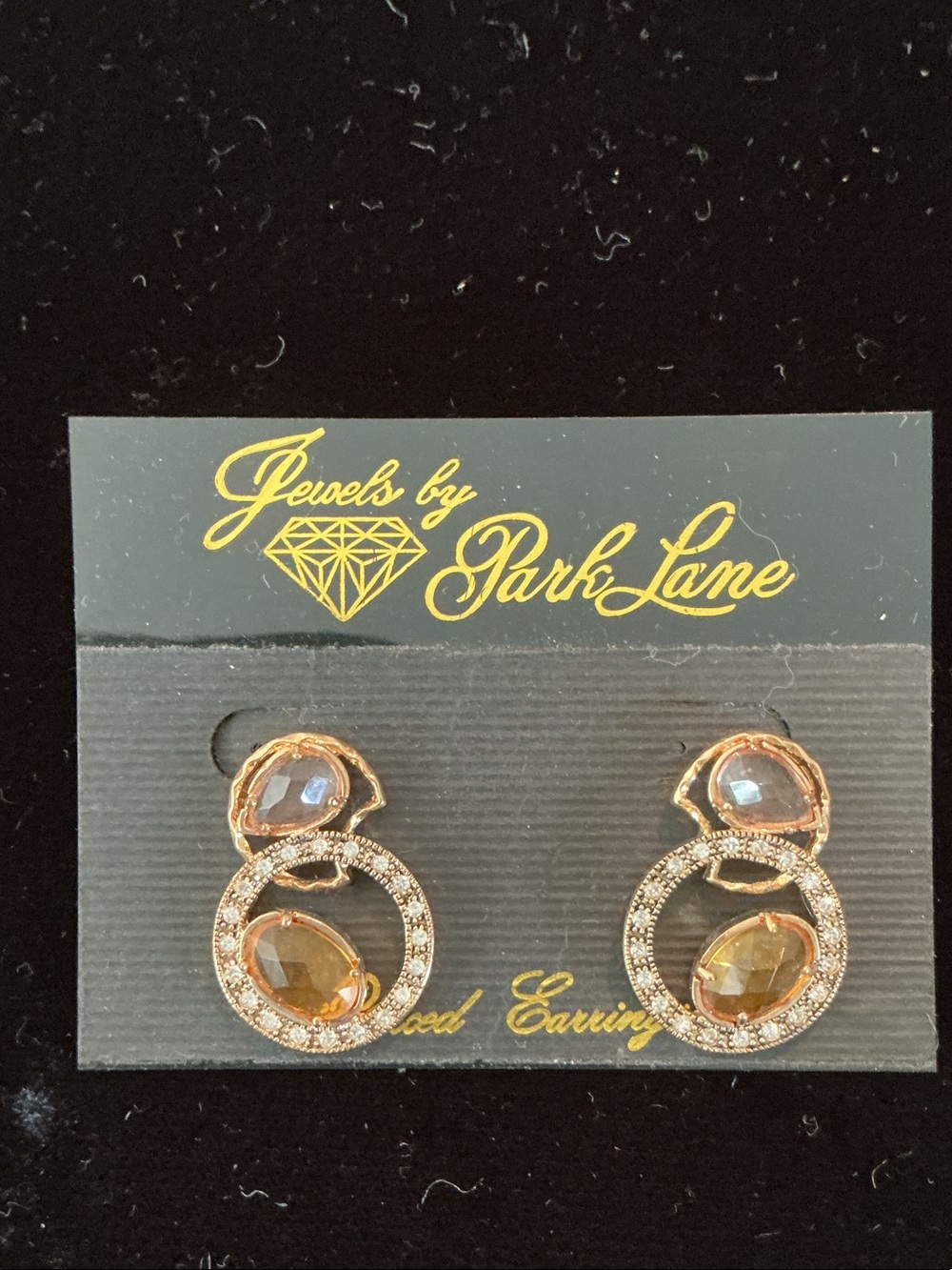 Park Lane Gold and Amber Crystal Circle Drop Pierced Earrings